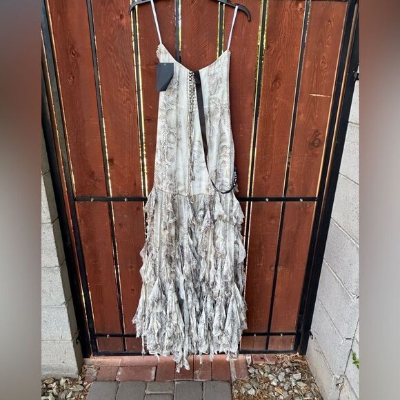 Retrofete Verena Snake Animal Print Silk Ruffle Strapless dress size small NWT - Picture 4 of 11